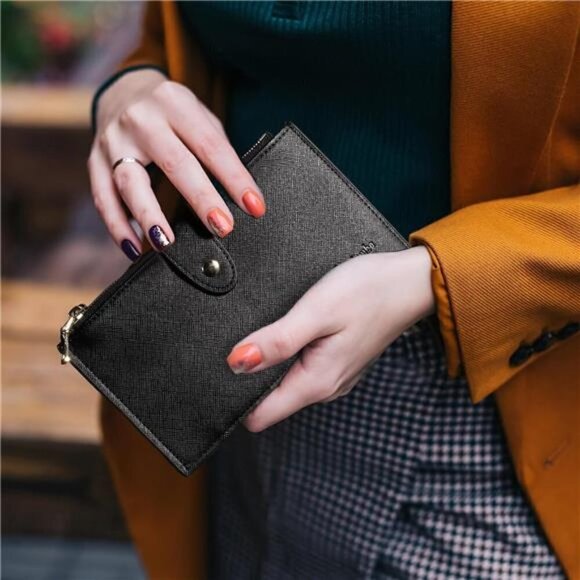Women's Wallet RFID Blocking Bi fold Multi Card Wallet Zipper Pocket BLACK NEW - Picture 4 of 6